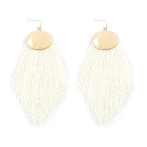 Ivory Oversized Boho Thread Tassel Drop Earrings
